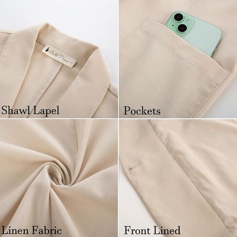 Belle Poque Women's Linen Blazer Lightweight Long Sleeve Shawl Lapel Suit Jacket Coat for Office Work Travel in Saudi Arabia