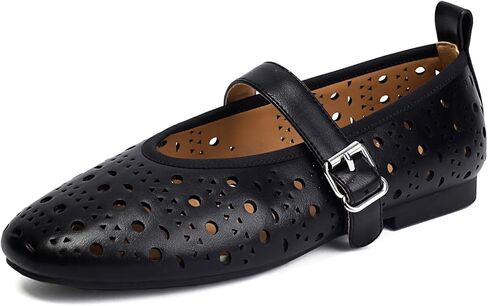 XIEDA Women's Genuine Leather Mary Janes Comfortable Cutout Ballet Flat Dress Shoes in Kuwait