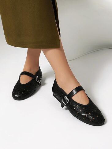 XIEDA Women's Genuine Leather Mary Janes Comfortable Cutout Ballet Flat Dress Shoes in Kuwait