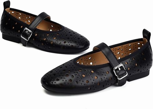 XIEDA Women's Genuine Leather Mary Janes Comfortable Cutout Ballet Flat Dress Shoes in Kuwait