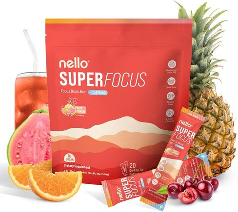 SuperFocus Focus Drink Mix – Fruit Punch Flavor – 75mg Caffeine, Alpha GPC, Lion’s Mane, Rhodiola & N-Acetyl L-Tyrosine – Sugar-Free, On-The-Go Packets – 20 Servings in Saudi Arabia
