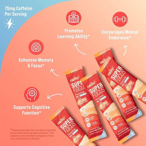 SuperFocus Focus Drink Mix – Fruit Punch Flavor – 75mg Caffeine, Alpha GPC, Lion’s Mane, Rhodiola & N-Acetyl L-Tyrosine – Sugar-Free, On-The-Go Packets – 20 Servings in Saudi Arabia