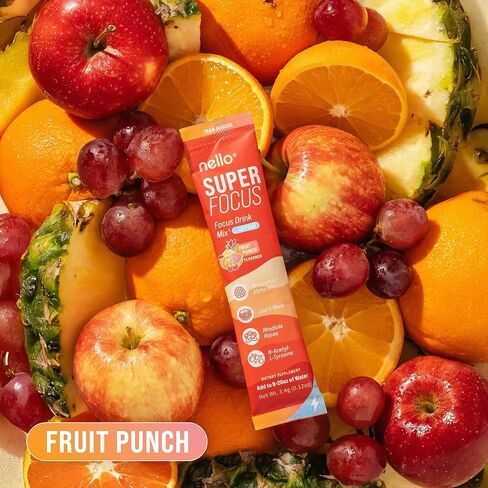 SuperFocus Focus Drink Mix – Fruit Punch Flavor – 75mg Caffeine, Alpha GPC, Lion’s Mane, Rhodiola & N-Acetyl L-Tyrosine – Sugar-Free, On-The-Go Packets – 20 Servings in Saudi Arabia