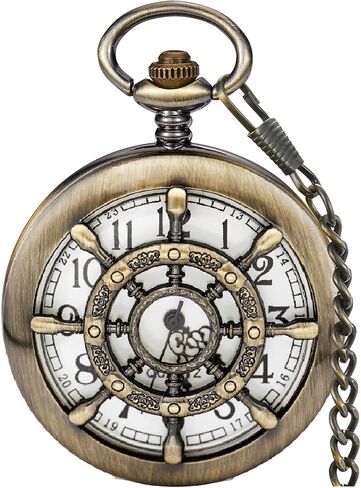 Vintage Hollow Rudder Arabic Numbers Scale Case Quartz Pocket Watch with Chain Women Men Best Gifts in Kuwait