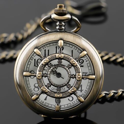 Vintage Hollow Rudder Arabic Numbers Scale Case Quartz Pocket Watch with Chain Women Men Best Gifts in Kuwait
