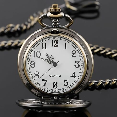 Vintage Hollow Rudder Arabic Numbers Scale Case Quartz Pocket Watch with Chain Women Men Best Gifts in Kuwait