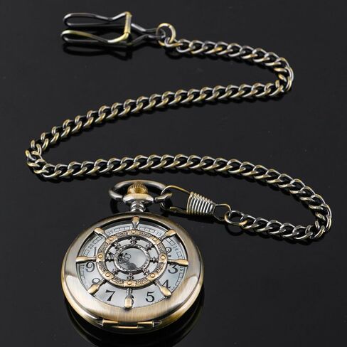 Vintage Hollow Rudder Arabic Numbers Scale Case Quartz Pocket Watch with Chain Women Men Best Gifts in Kuwait