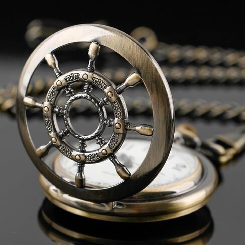 Vintage Hollow Rudder Arabic Numbers Scale Case Quartz Pocket Watch with Chain Women Men Best Gifts in Kuwait