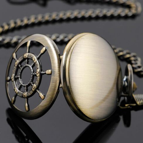 Vintage Hollow Rudder Arabic Numbers Scale Case Quartz Pocket Watch with Chain Women Men Best Gifts in Kuwait