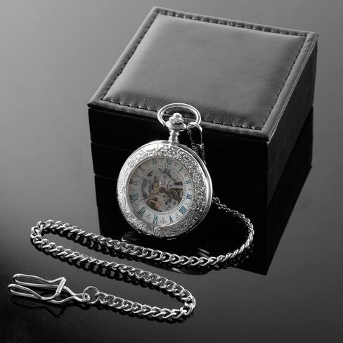 Tiong Brown/Black Vintage Classic Personalization 47mm Pu Leather Pocket Watch Box Customized Holder Storage Case Coin Pouch Storage with Chain in Saudi Arabia