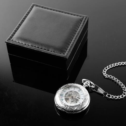 Tiong Brown/Black Vintage Classic Personalization 47mm Pu Leather Pocket Watch Box Customized Holder Storage Case Coin Pouch Storage with Chain in Saudi Arabia