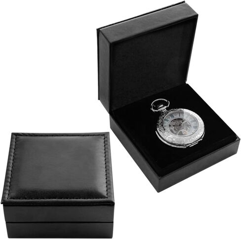 Tiong Brown/Black Vintage Classic Personalization 47mm Pu Leather Pocket Watch Box Customized Holder Storage Case Coin Pouch Storage with Chain in Saudi Arabia