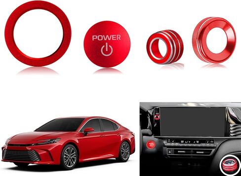 for Toyota Camry LE/SE/XLE/XSE 2025 2026 Accessories, Aluminum Volume Adjuster, Mirror Knob Cover, Engine Start Button Cover/Ring (4pcs) (red) in Kuwait