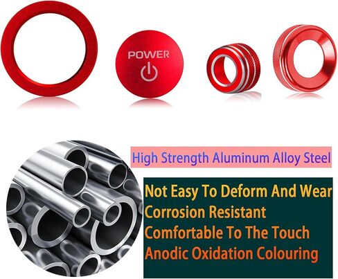 for Toyota Camry LE/SE/XLE/XSE 2025 2026 Accessories, Aluminum Volume Adjuster, Mirror Knob Cover, Engine Start Button Cover/Ring (4pcs) (red) in Kuwait