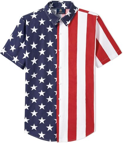 Men American Flag Button Shirt Cotton 4th of July Short Sleeve Shirts (S-3XL) in Saudi Arabia