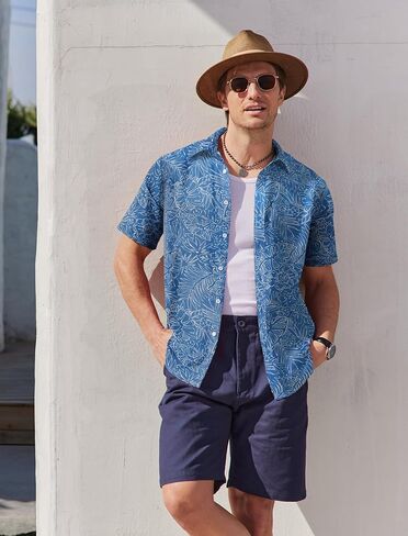 COOFANDY Mens Hawaiian Shirts Short Sleeve Button Down Aloha Shirt Casual Beach Clothes in Kuwait