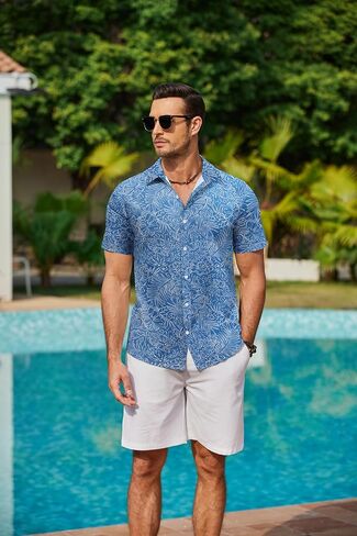 COOFANDY Mens Hawaiian Shirts Short Sleeve Button Down Aloha Shirt Casual Beach Clothes in Kuwait