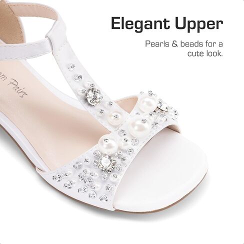 DREAM PAIRS Girls Sandals Ankle Strap T-Strap Low Heel Pearl Bow Flower Pump Dress Wedding Party Shoes for Little Kid/Big Kid in Saudi Arabia