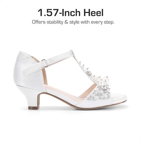 DREAM PAIRS Girls Sandals Ankle Strap T-Strap Low Heel Pearl Bow Flower Pump Dress Wedding Party Shoes for Little Kid/Big Kid in Saudi Arabia