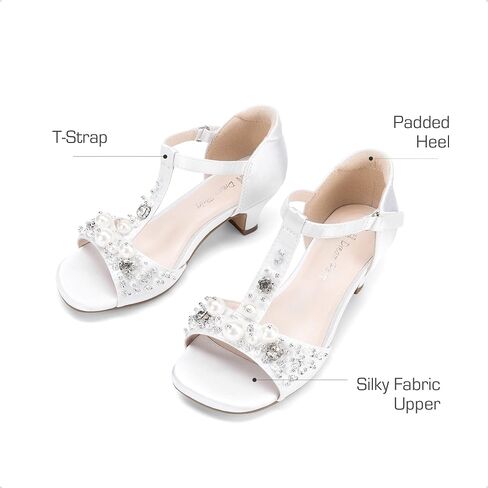 DREAM PAIRS Girls Sandals Ankle Strap T-Strap Low Heel Pearl Bow Flower Pump Dress Wedding Party Shoes for Little Kid/Big Kid in Saudi Arabia