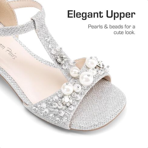DREAM PAIRS Girls Sandals Ankle Strap T-Strap Low Heel Pearl Bow Flower Pump Dress Wedding Party Shoes for Little Kid/Big Kid in Saudi Arabia