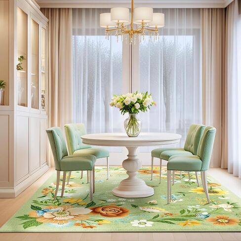 3x5 Rug for Bedroom Washable Rug Non Slip, Girl Rug, Low Pile Boho Floral Area Rug Carpet for Living Room,Bedside, Kids Room, Office, Light Green in Saudi Arabia
