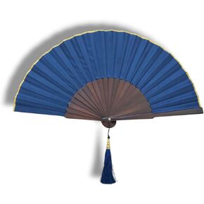 Deep Blue Sea 9-Inch Folding Hand Fan with Tassel in Blue
