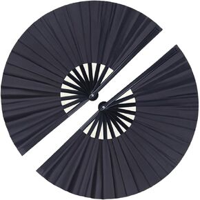2 Pcs Large Folding Hand Fan, Handheld Rave Fan Clap Fan for Line Dancing, Nylon Cloth Chinese Kung Fu Fans, Boots on The Ground Hand Fan Decorative Folding Fans for Festival, Dance, Gift, Performance