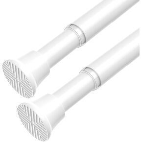 AIZESI 2PCS Tension Curtain Rod 24-46 Inch Adjustable Spring Curtain Rods No Drilling Black Tension Rods for Window, Doorway, Kitchen, Closet Storage
