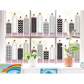 Whaline 9 Sheets Watercolor Pencil Window Clings Double-Sided Window Stickers Colorful Pencils Window Decals for First Day of School Back to The School Classroom Wall Glass Blackboard Decorations