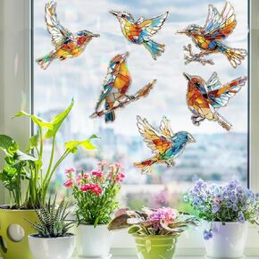 14pcs Window Decals for Bird Strikes, Anti Collision Window Clings, Rainbow Reflection Window Sticker, Maple Leaf Style Sun Catcher Stickers for Glass Windows