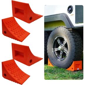 SECURITYMAN 4 Pack Wheel Chocks - Constructed of Heavy Duty Solid Polyurethane Rubber for 20,000 lbs - Great for RV, Camper, Truck, Travel Trailer Wheel Chocks - All Surfaces and All Weather - Orange
