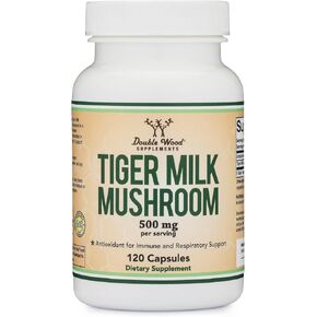 Double Wood Supplements Tigers Milk Mushroom Supplement (Lignosus Fungi) 500mg per Serving, 120 Capsules (Antioxidant for Respiratory and Lung Health Support) Vegan Safe, Non-GMO