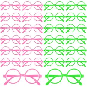 Kingdder 24 PCS Witch Party Decorations Pink and Green Play Classes Gulk Phake Gapplics for Wizard Round Frame No Lenses for Birthday Come Party Favors