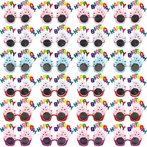24 Pairs Novelty Birthday Sunglasses with 6 Styles,Happy Birthday Sunglasses Sweet Cream Cake Sunglass Funny Photo Props Glasses for Birthdays Themed Celebrations Costume Party Favors