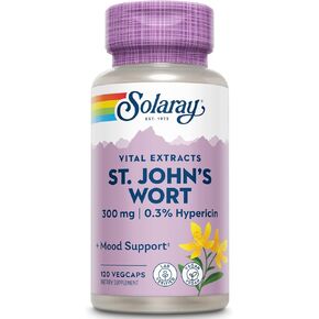 SOLARAY St Johns Wort Aerial Extract 300 mg, 0.3% Hypericin, Mood & Brain Health Support, Vegan & Lab Verified for Quality, 120 Servings, 120 VegCaps