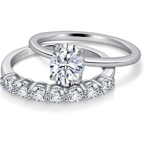 خاتم زفاف المشاركة Moissanite للنساء 1.5CT قطع بيضاوي حلقات الوعد و 925 سبعة حجر Moissanite نصف الخلود ، الحجم 6