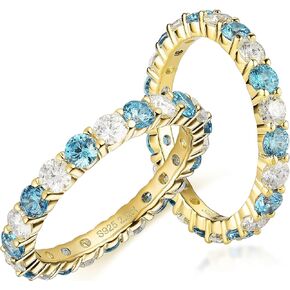 DovEggs Moissanite Wedding Band Full Eternity Wedding Ring for Women 1.9-2.3ctw Total 3mm Cut GHI Simulated Diamond Moissanite&Blue CZ Stackable Engagement Ring White/Yellow/Rose Gold Plated Silver