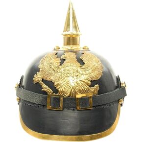 warreplica Imperial German Spiked Pickelhaube Officer Helmet- Black Leather & Brass