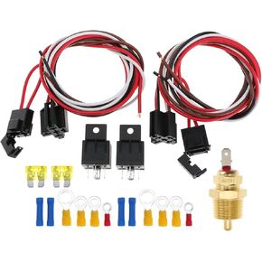 Mtsooning Dual Electric Fan Relay Kit, Radiator Electric Fan Wiring Kit with Temperature Sensor Switch 185 On 175 Off, 4 Pin,40 AMP Cooling Fan Waterproof Relay