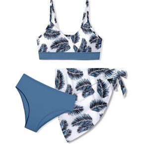 Girls Swimsuit V Neck Adjustable Straps Stylish Bikini Set with Cover Up 3Pcs Bathing Suits for Teen Girls
