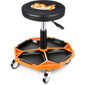 PM PERFORMOTOR Adjustable Height Pneumatic Garage Seat Rolling Mechanic Stool with Tool Tray Storage,300lbs Max Weight Capacity, Green,PM-TOL-ATS-GR