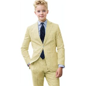 Boys Seersucker Suit 2 Piece Slim Fit Summer Beach Wedding Outfit Kids Blazer Jacket Dressing Pants Suits for Toddler Teenage