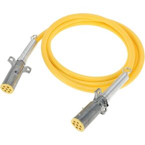 7 Way Straight Coiled Electrical Power Trailer Cord Wire Male Plug Trailer Plug Extension Cable for Semi Trucks Tractors 15 Feet Yellow Zinc Alloy