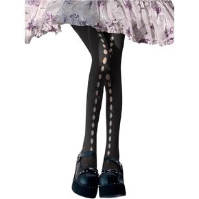 OYOANGLE Women's Bow Knot Hollow Out Lace Tights Thigh High Fishnet Stockings Pantyhose