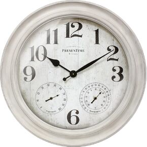 Presentime & Co. 26" Clifton in/Outdoor Farmhouse Clock with Thermometer & Hygrometer as All in One Weather Station, Farmhouse Wall Art and Timepiece for Home Decoration, Grey Oak Finish