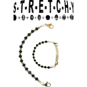 Hidden Hollow Beads Women's Gold & Black Beaded Stretchy 6.5" or 5.5" Medical Alert ID Interchangeable Replacement Bracelet