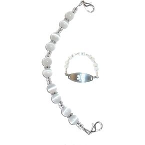 Hidden Hollow Beads Women's 6.5 or 5.5 inch Medical Alert ID Interchangeable Replacement Bracelet, Identification vital info tag (White, 5.5 Inches)