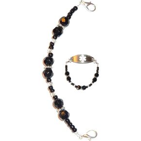 Hidden Hollow Beads 6.5 or 5.5 inch Women's Medical Alert ID Interchangeable Replacement Bracelet, Identification Vital info tag (Black, 5.5 inch)