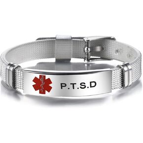 Red Medical Alert ID Emergency Bracelet for Women Men's First Aid Seniors Health Alarm Stainless Steel Plate Adjustable PVC Band Bracelets in Saudi Arabia